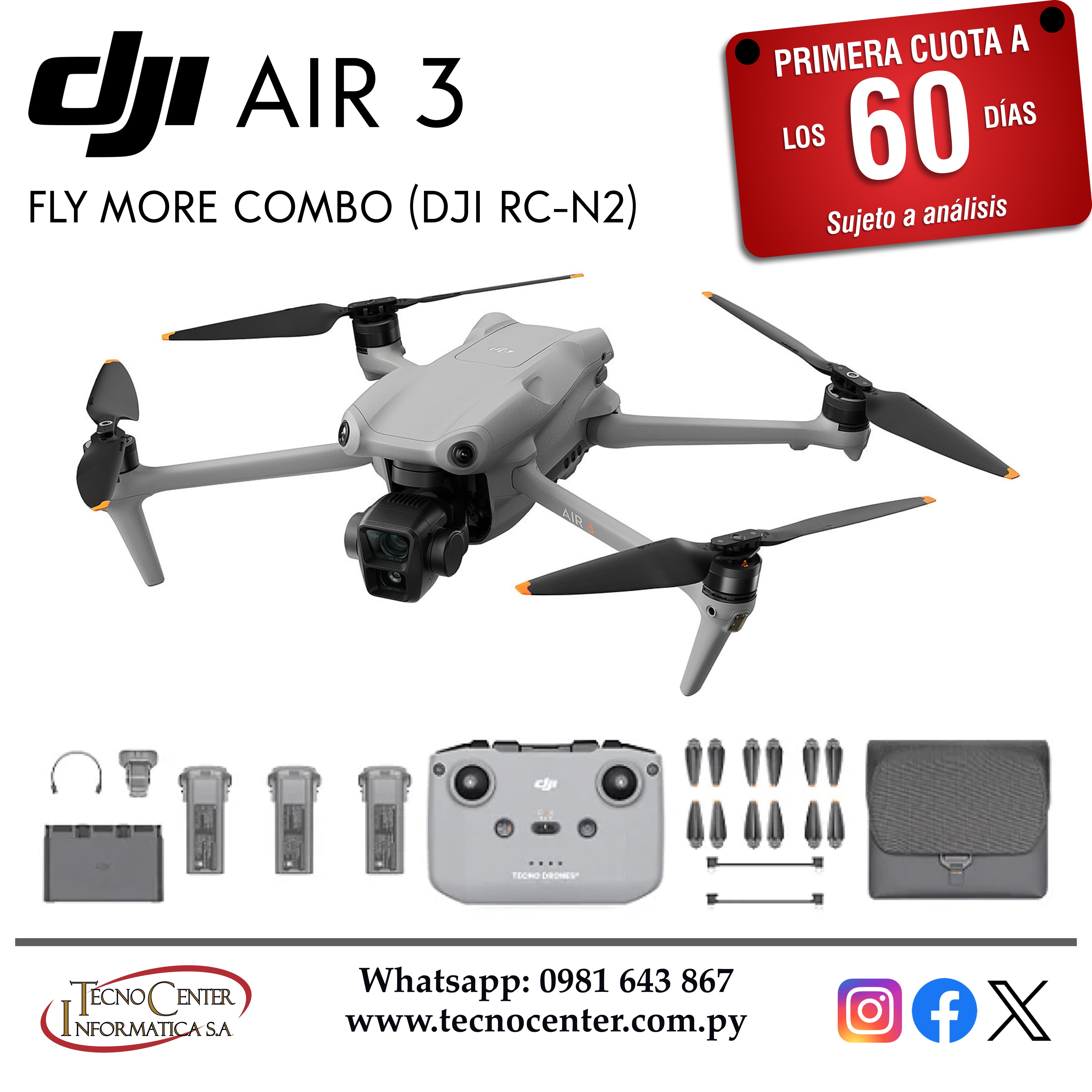 Drone DJI AIR 3 Fly More Combo (DJI RC-N2)